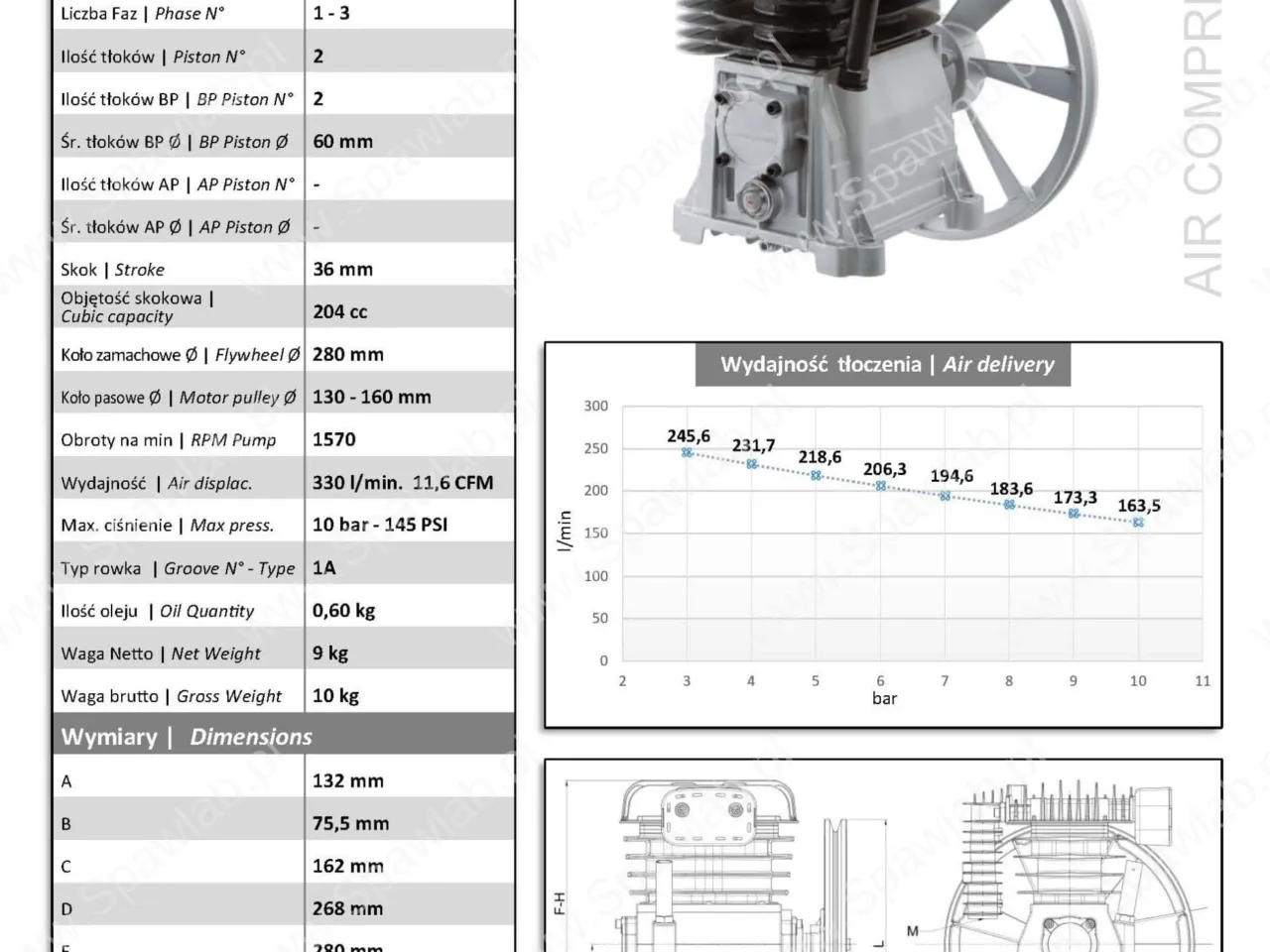 Agregat sprężarkowy SHAMAL SB28C/K9 330 l/min 2.2 kW, zdjęcie 6