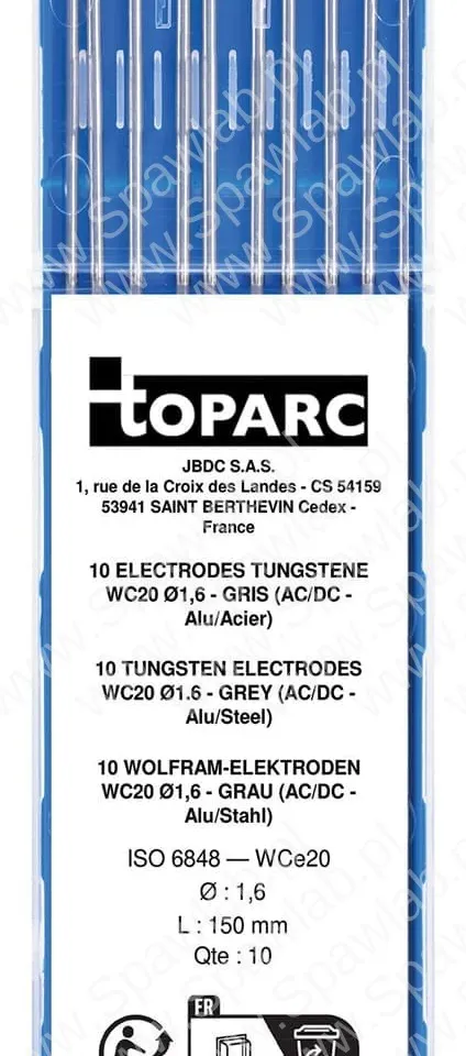GYS 10 Electrodes - Pure Tungsten Ø1.6 - Green (AC - aluminium) 44555