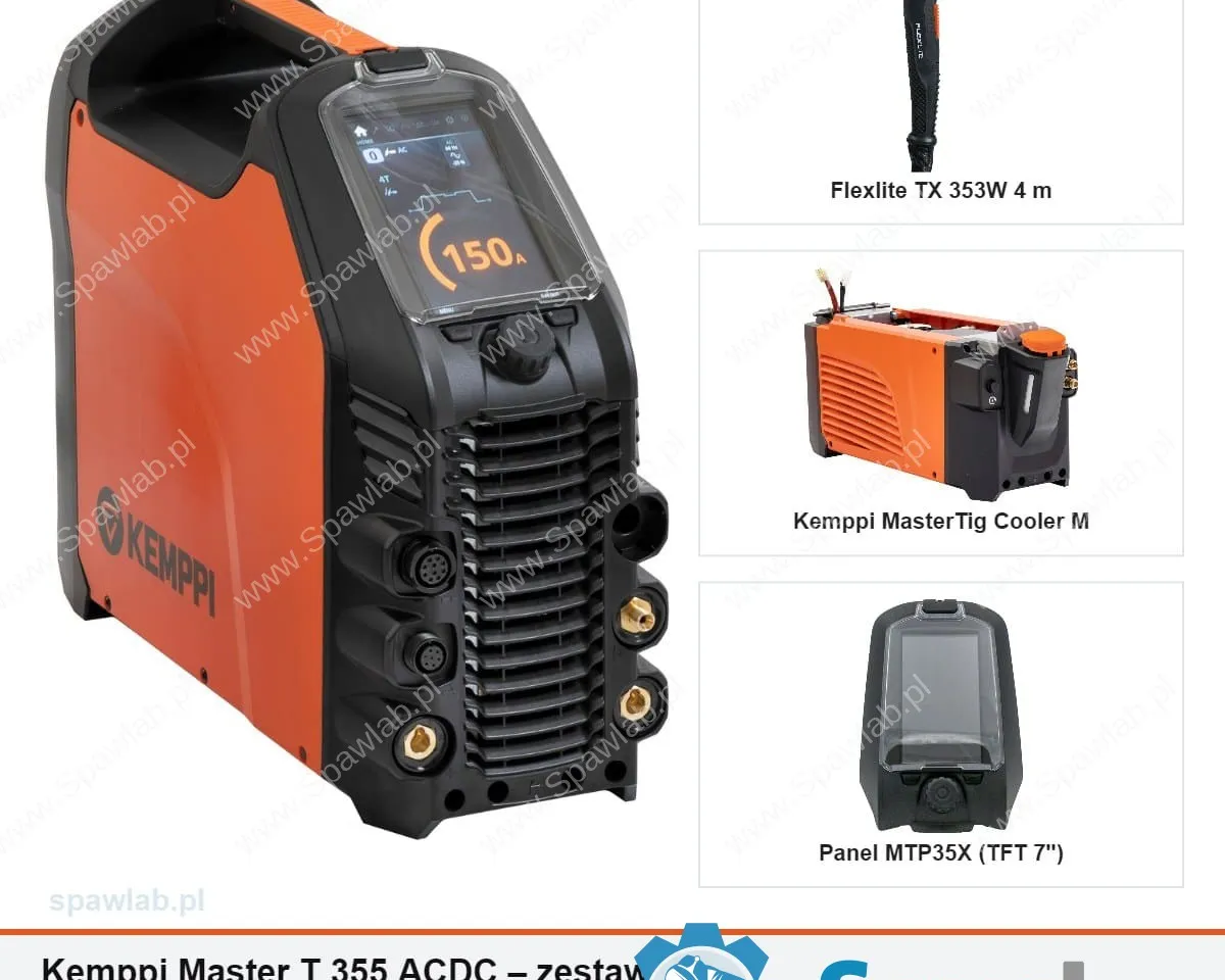 Kemppi Master T 355 ACDC, chłodzony cieczą, panel TFT 7″, uchwyt TX 353W 4 m