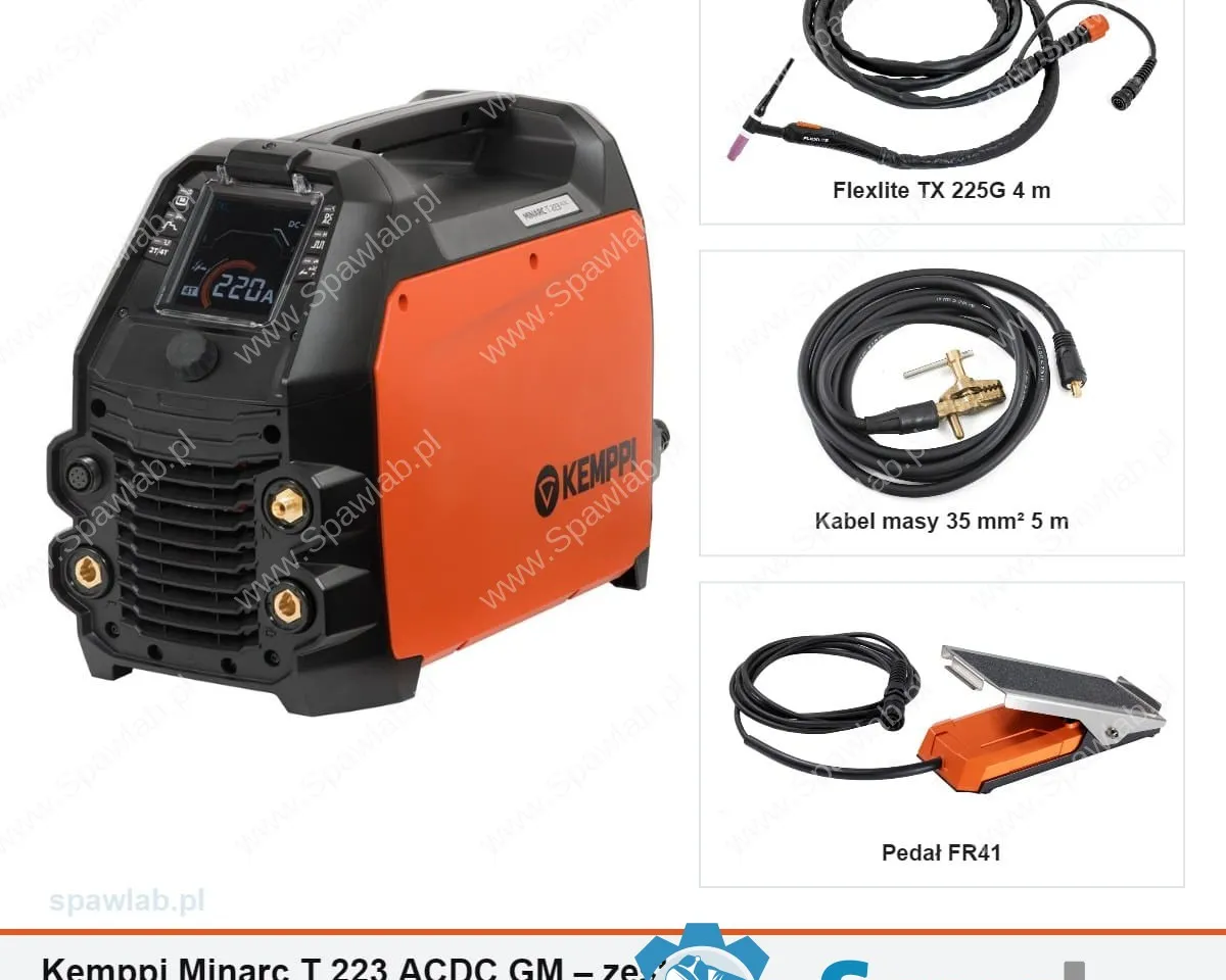 Kemppi Minarc T 223 ACDC GM, chłodzony gazem, uchwyt TX 225G 4 m + pedał FR41