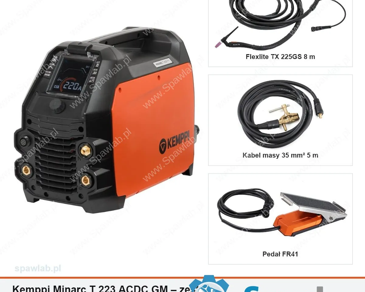 Kemppi Minarc T 223 ACDC GM, chłodzony gazem, uchwyt TX 225GS 8 m + pedał FR41
