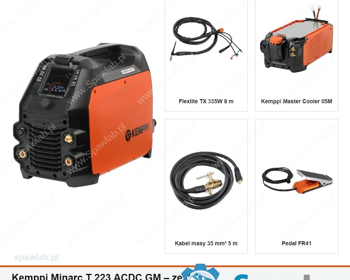 Kemppi Minarc T 223 ACDC GM, chłodzony cieczą, uchwyt TX 355W 8 m + pedał FR41