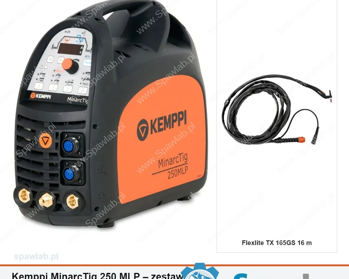 Kemppi MinarcTig 250 MLP, chłodzony gazem, uchwyt TX 165GS 16 m
