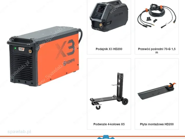 Kemppi X3 FastMig Pulse 450 G, chłodzony gazem, podajnik HD200, przewód 1,5 m