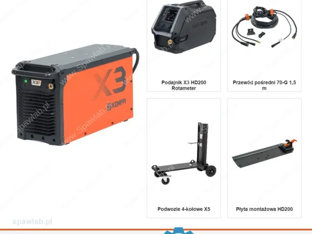 Kemppi X3 FastMig Pulse 450 G, chłodzony gazem, podajnik HD200 Rotameter, przewód 1,5 m
