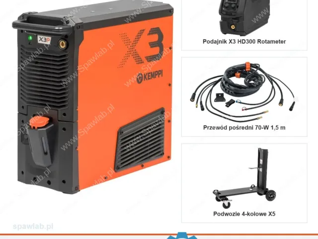 Kemppi X3 FastMig Pulse 450 W, chłodzony cieczą, podajnik HD300 Rotameter, przewód 1,5 m