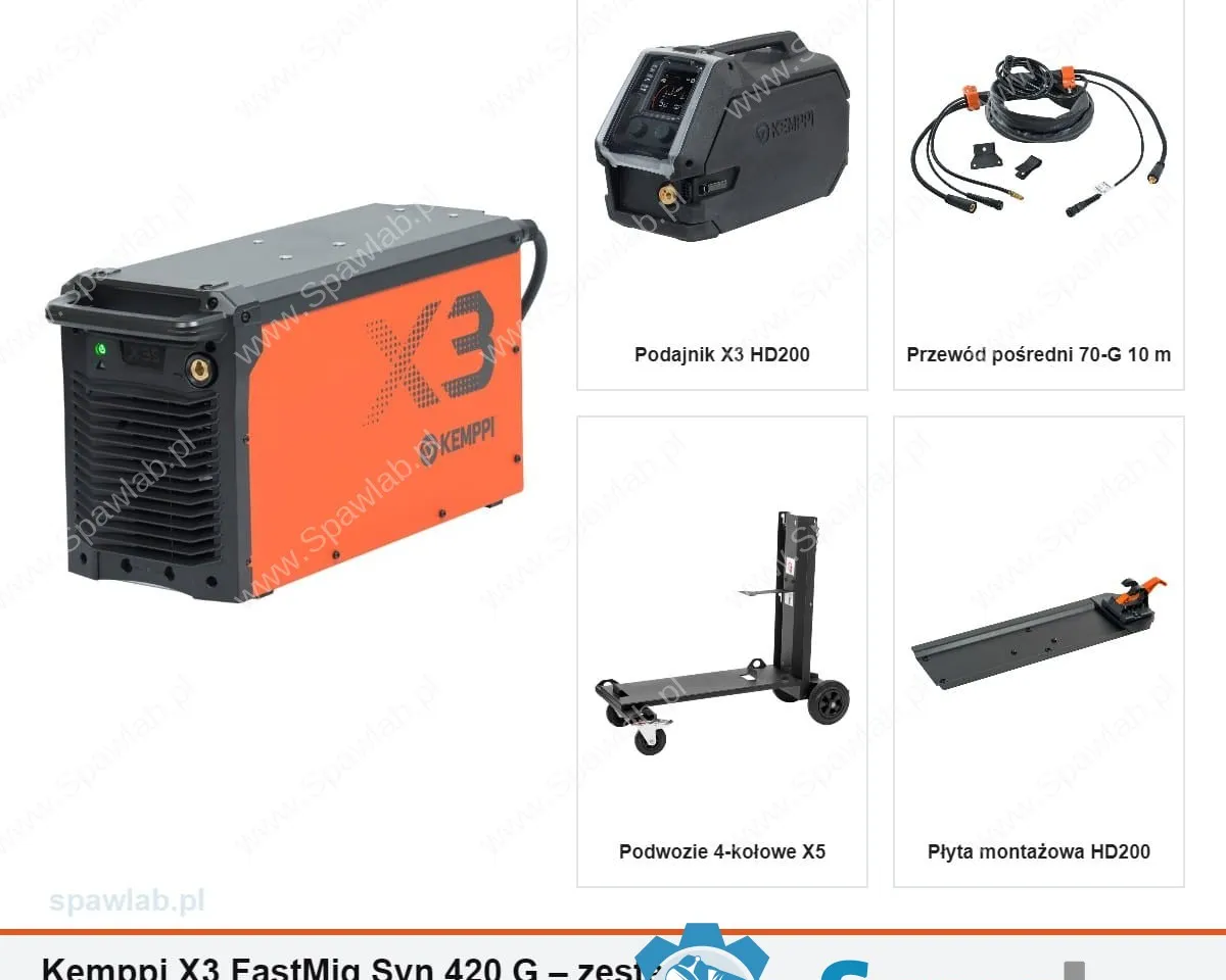 Kemppi X3 FastMig Syn 420 G, chłodzony gazem, podajnik HD200, przewód 10 m