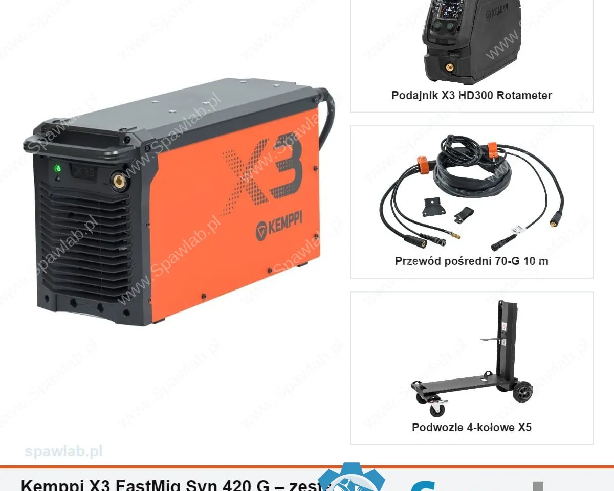 Kemppi X3 FastMig Syn 420 G, chłodzony gazem, podajnik HD300 Rotameter, przewód 10 m