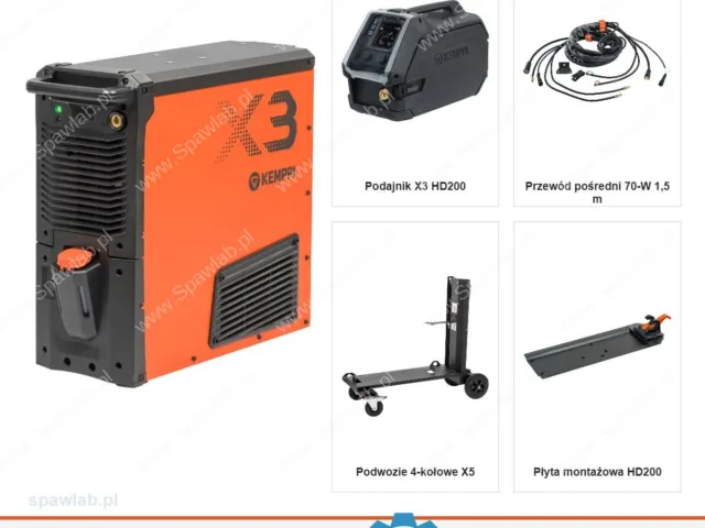 Kemppi X3 FastMig Syn 420 W, chłodzony cieczą, podajnik HD200, przewód 1,5 m