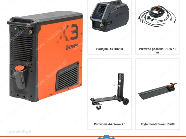 Kemppi X3 FastMig Syn 420 W, chłodzony cieczą, podajnik HD200, przewód 10 m