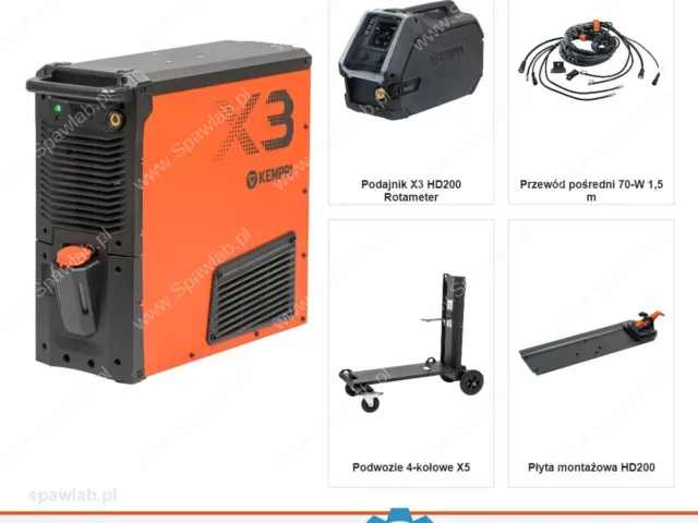 Kemppi X3 FastMig Syn 420 W, chłodzony cieczą, podajnik HD200 Rotameter, przewód 1,5 m