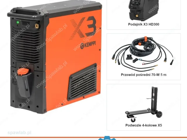Kemppi X3 FastMig Syn 420 W, chłodzony cieczą, podajnik HD300, przewód 5 m