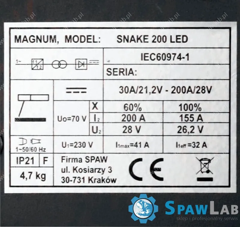 Magnum Spawarka inwertorowa Snake 200 LED IGBT U i SNA 200LD, zdjęcie 6