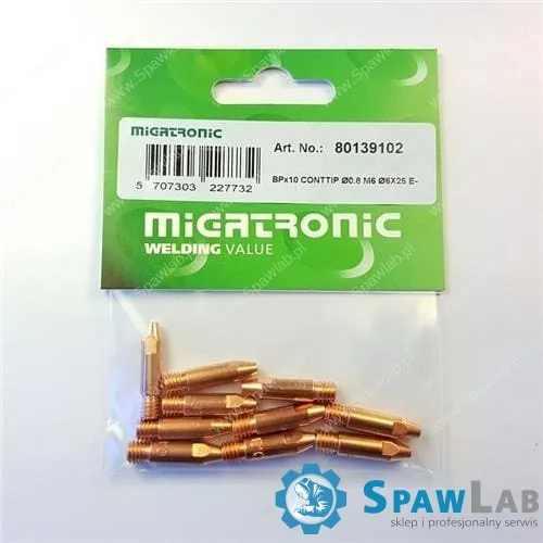 Migatronic Końcówka prądowa Ø0.8 M6 Ø6×25 E-Cu (Zestaw 10 szt.)