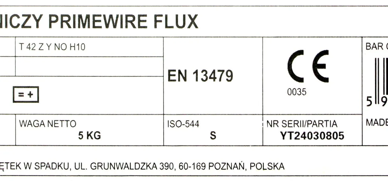 PrimeWire FCAW (SS) Samoosłonowy drut spawalniczy E71T-GS 0.8mm 5kg S200 szpula plastykowa., zdjęcie 5