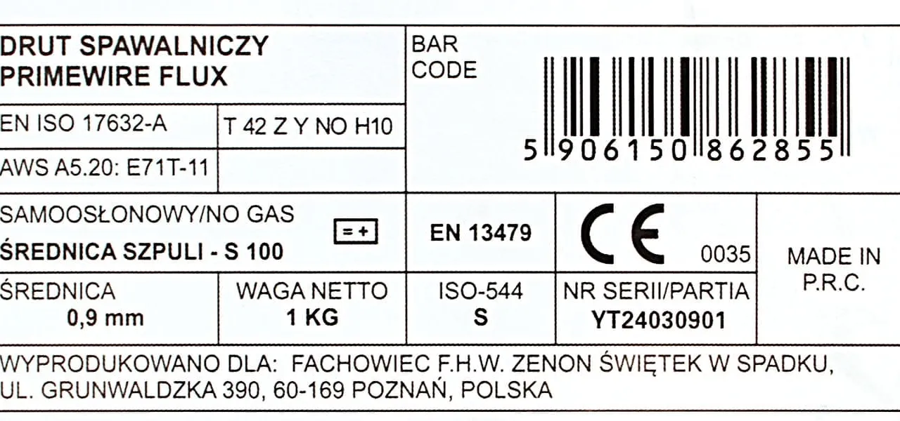 PrimeWire FCAW (SS) Samoosłonowy drut spawalniczy E71T-GS 0.9mm 1kg S100 szpula plastykowa., zdjęcie 5