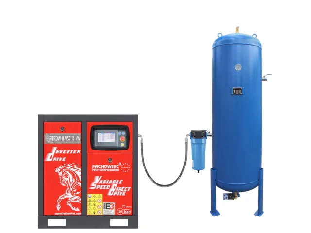 Profi Kompressoren sprężarka śrubowa VSD 15 kW 720-1800 l/min. 10bar + zbiornik 500l + separator + osprzęt
