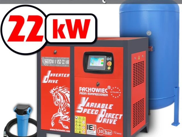 Profi Kompressoren sprężarka śrubowa VSD 22 kW 1160-3000 l/min. 10bar + zbiornik 1000l + separator + osprzęt
