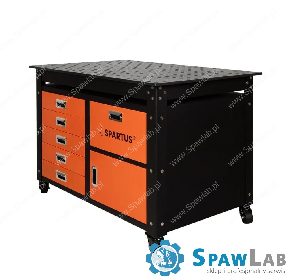 Spartus Stół spawalniczy 1200x750x820mm na kółkach, system D16, z szufladami, szafką i zestawem 62 narzędzi, zdjęcie 3