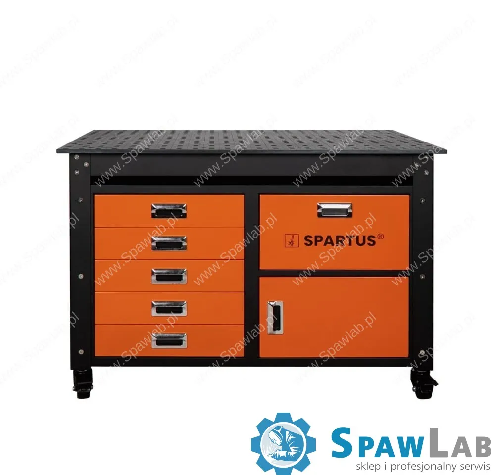 Spartus Stół spawalniczy 1200x750x820mm na kółkach, system D16, z szufladami, szafką i zestawem 62 narzędzi, zdjęcie 4