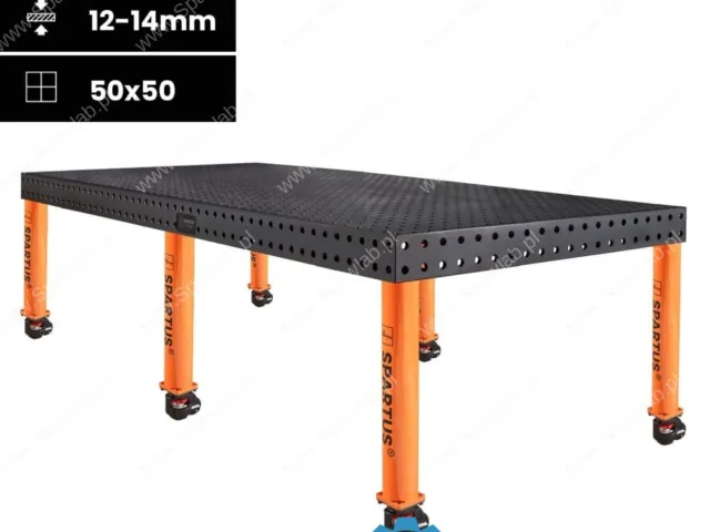 Spartus Stół spawalniczy Spartus Maximus 3D 2400x1200x100mm | system D16 | 6 nóg z kółkami L=650mm