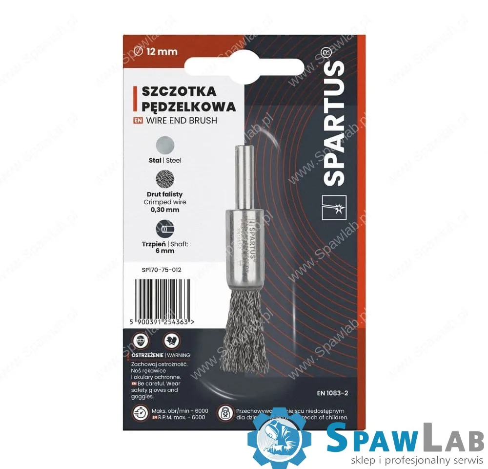 Spartus Szczotka pędzelkowa fi 12mm, drut stalowy falisty 0,3mm, trzpień 6mm
