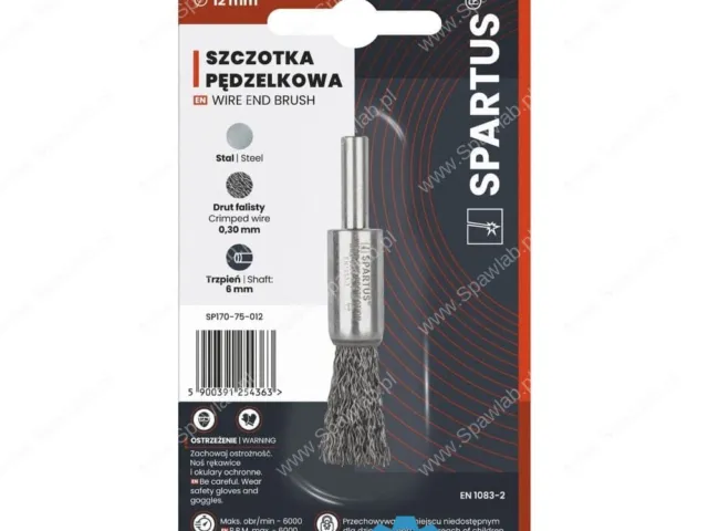 Spartus Szczotka pędzelkowa fi 12mm, drut stalowy falisty 0,3mm, trzpień 6mm