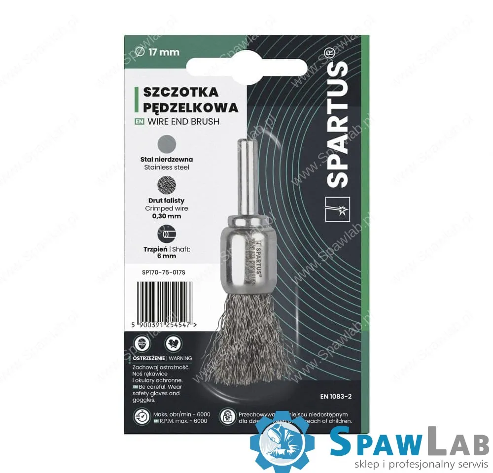 Spartus Szczotka pędzelkowa fi 17mm, drut nierdzewny falisty 0,3mm, trzpień 6mm