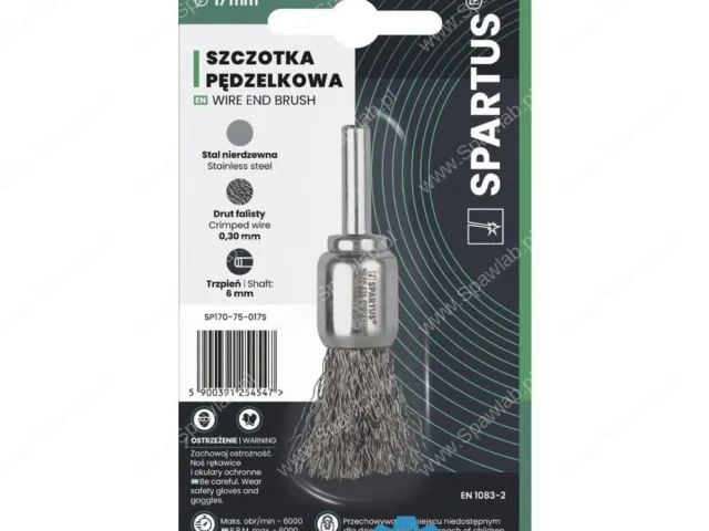 Spartus Szczotka pędzelkowa fi 17mm, drut nierdzewny falisty 0,3mm, trzpień 6mm