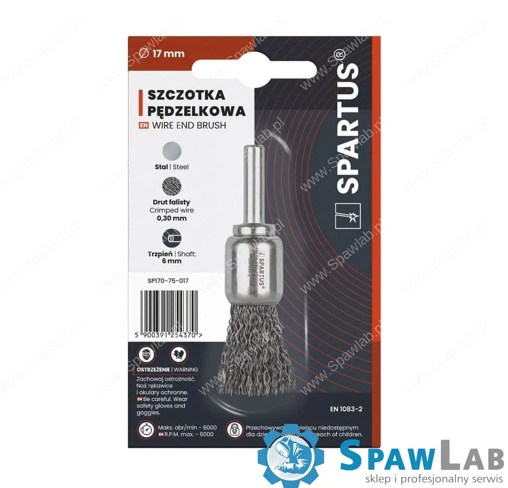 Spartus Szczotka pędzelkowa fi 17mm, drut stalowy falisty 0,3mm, trzpień 6mm