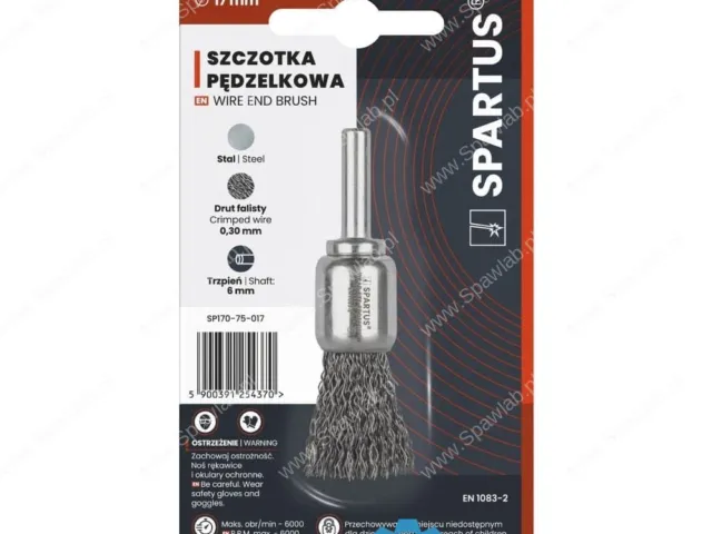 Spartus Szczotka pędzelkowa fi 17mm, drut stalowy falisty 0,3mm, trzpień 6mm
