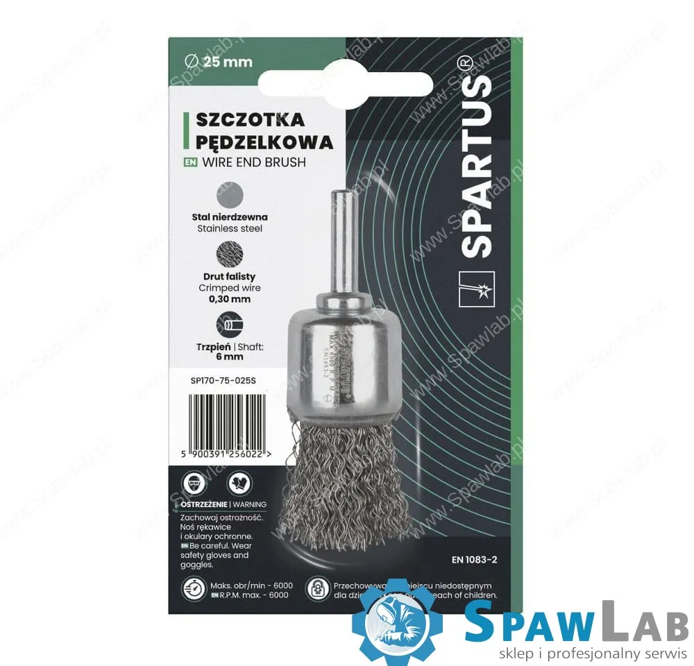 Spartus Szczotka pędzelkowa fi 25mm, drut nierdzewny falisty 0,3mm, trzpień 6mm