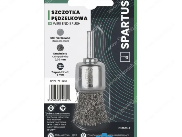 Spartus Szczotka pędzelkowa fi 25mm, drut nierdzewny falisty 0,3mm, trzpień 6mm