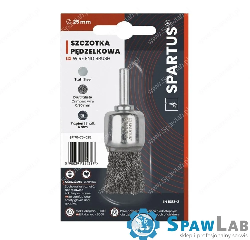 Spartus Szczotka pędzelkowa fi 25mm, drut stalowy falisty 0,3mm, trzpień 6mm
