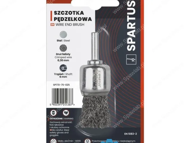 Spartus Szczotka pędzelkowa fi 25mm, drut stalowy falisty 0,3mm, trzpień 6mm