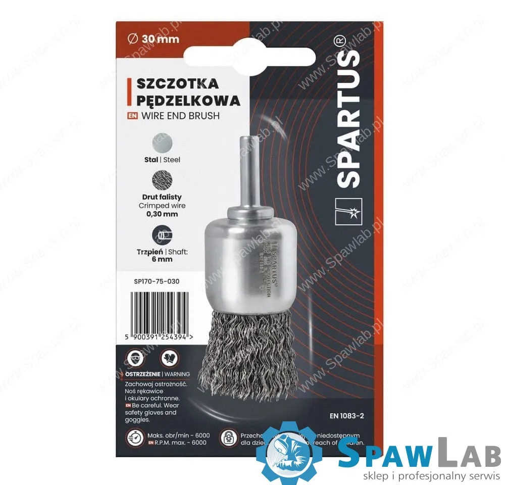 Spartus Szczotka pędzelkowa fi 30mm, drut stalowy falisty 0,3mm, trzpień 6mm