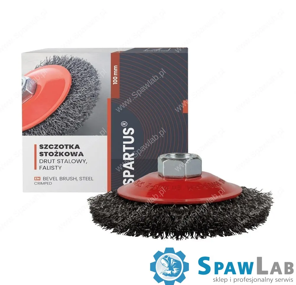 Spartus Szczotka stożkowa fi 100mm, drut stalowy falisty 0,3mm, gwint M14
