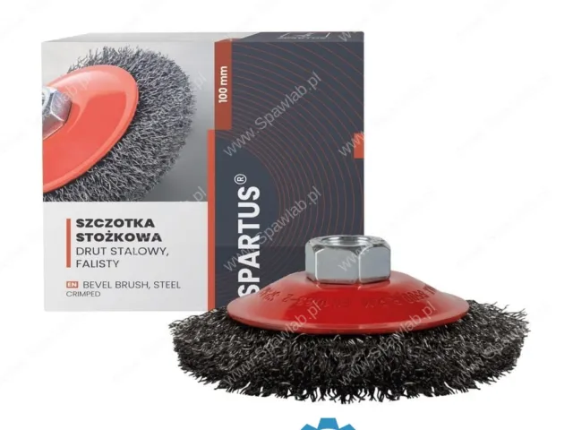 Spartus Szczotka stożkowa fi 100mm, drut stalowy falisty 0,3mm, gwint M14