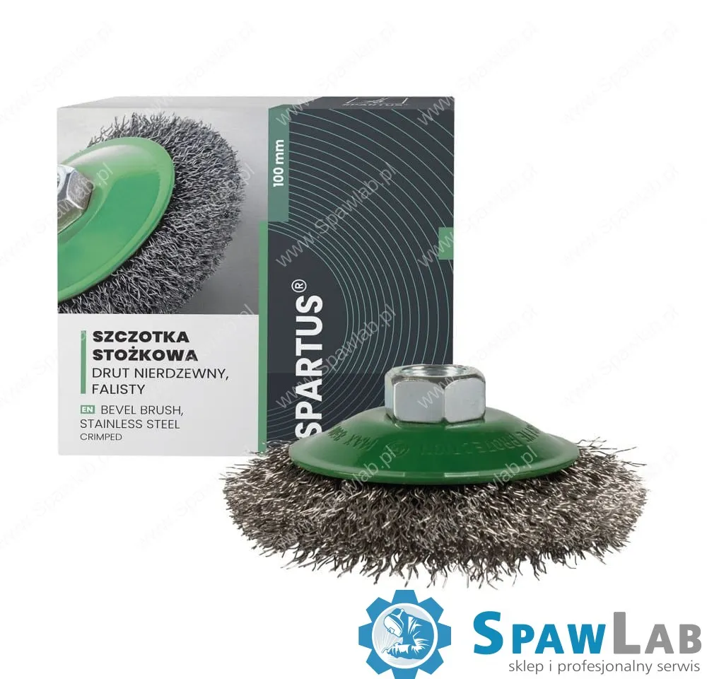 Spartus Szczotka stożkowa fi 100x10mm, drut nierdzewny falisty 0,3mm, gwint M14