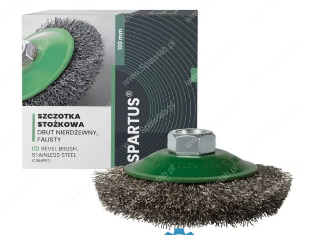 Spartus Szczotka stożkowa fi 100x20mm, drut nierdzewny falisty 0,3mm, gwint M14