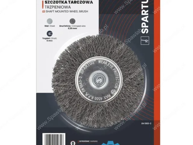 Spartus Szczotka tarczowa fi 100mm trzpieniowa, drut stalowy falisty 0,3mm, trzpień 6mm