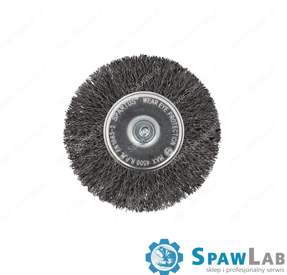 Spartus Szczotka tarczowa fi 100mm trzpieniowa, drut stalowy falisty 0,3mm, trzpień 6mm, zdjęcie 2