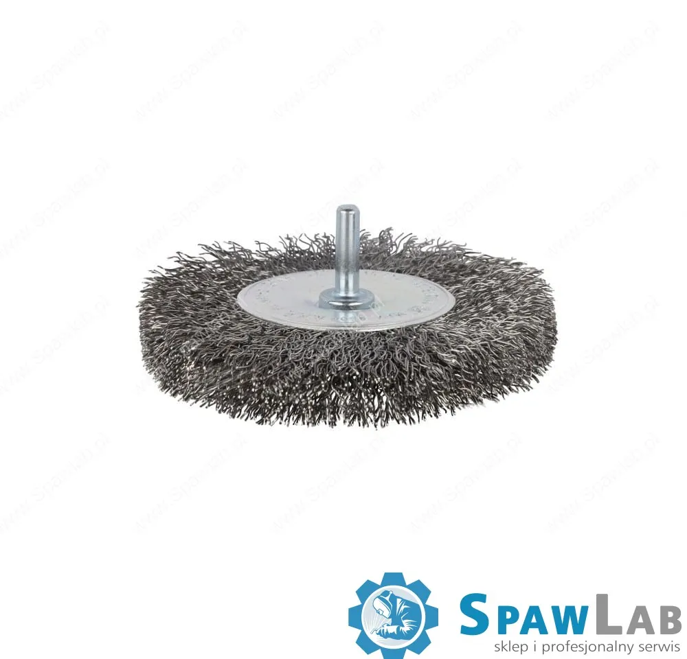 Spartus Szczotka tarczowa fi 100mm trzpieniowa, drut stalowy falisty 0,3mm, trzpień 6mm, zdjęcie 3