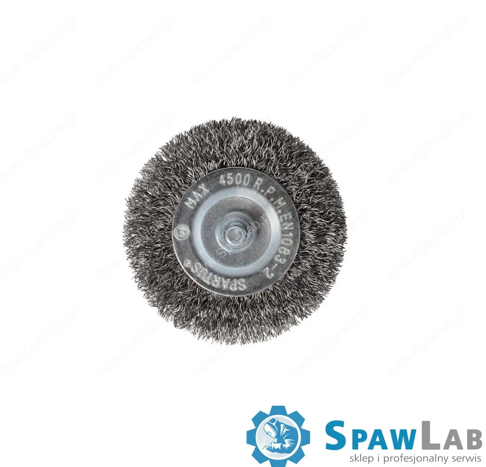 Spartus Szczotka tarczowa fi 75mm trzpieniowa, drut nierdzewny falisty 0,3mm, trzpień 6mm, zdjęcie 2