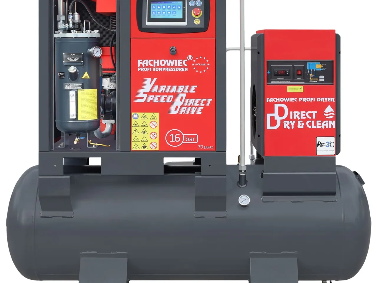 Sprężarka śrubowa ARROW II VSD 15 kW/500 710-1100 l/min. 16 Bar zestaw na zbiorniku poziomym 500L+ osuszacz + filtry ISO 8573-1 1:4:1, zdjęcie 3