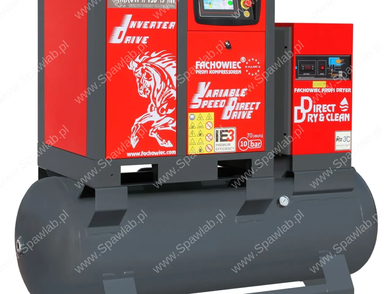 Sprężarka śrubowa ARROW II VSD 15 kW/500 720-1800 l/min. 10 Bar zestaw na zbiorniku poziomym 500L + osuszacz + filtry ISO 8573-1 1:4:1