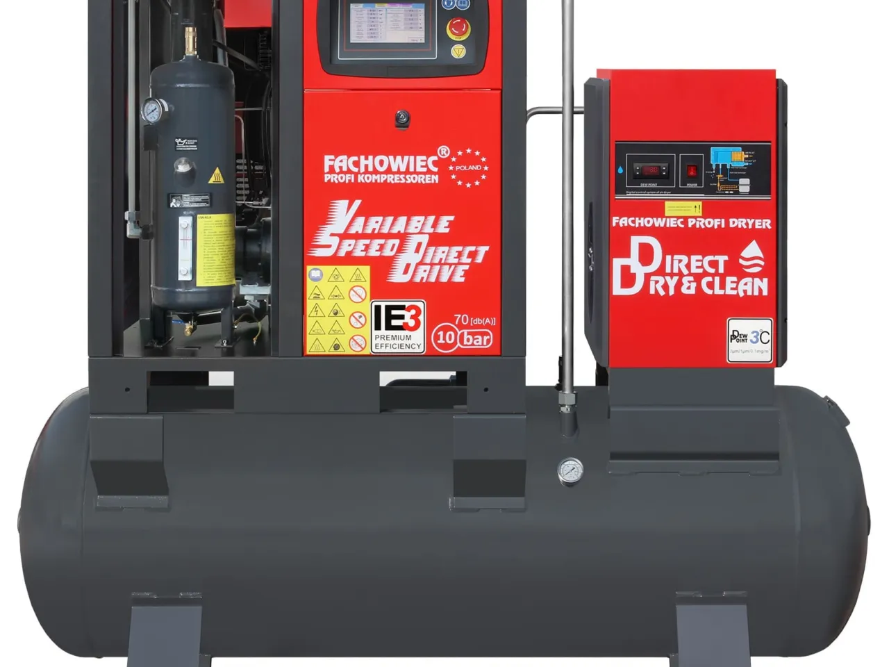 Sprężarka śrubowa ARROW II VSD 15 kW/500 720-1800 l/min. 10 Bar zestaw na zbiorniku poziomym 500L + osuszacz + filtry ISO 8573-1 1:4:1, zdjęcie 3